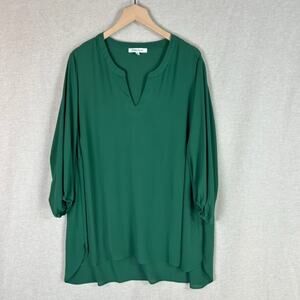 Rose & Olive Womens Green Popover Top Size 2X Balloon Sleeve Office Career